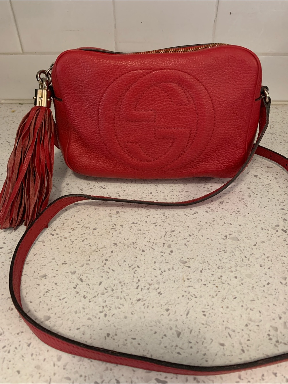 Gucci Red Leather Disco Crossbody with Tassel